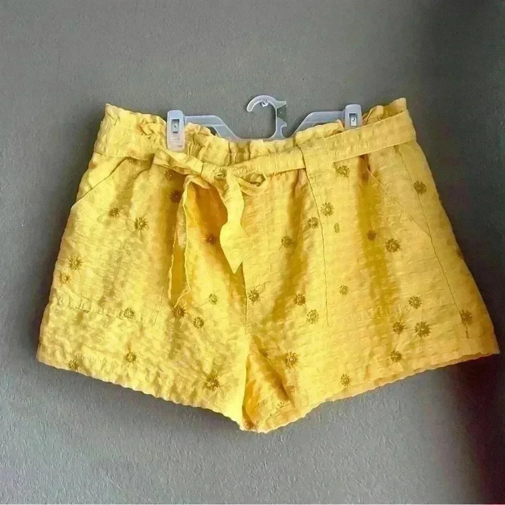 Time & Tru Paperbag Shorts Yellow Tie Stretch Waist Pockets Size 2X Streetware‎
